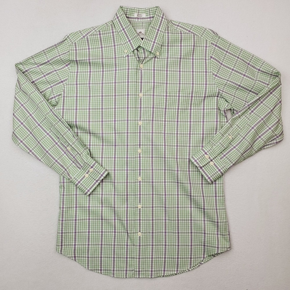 Peter Millar Shirt Mens Medium Green Purple Windowpane Plaid‎ Colorful Preppy